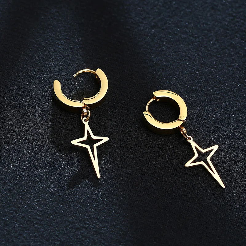 boucle d'oreille créole étoile homme en acier inoxydable