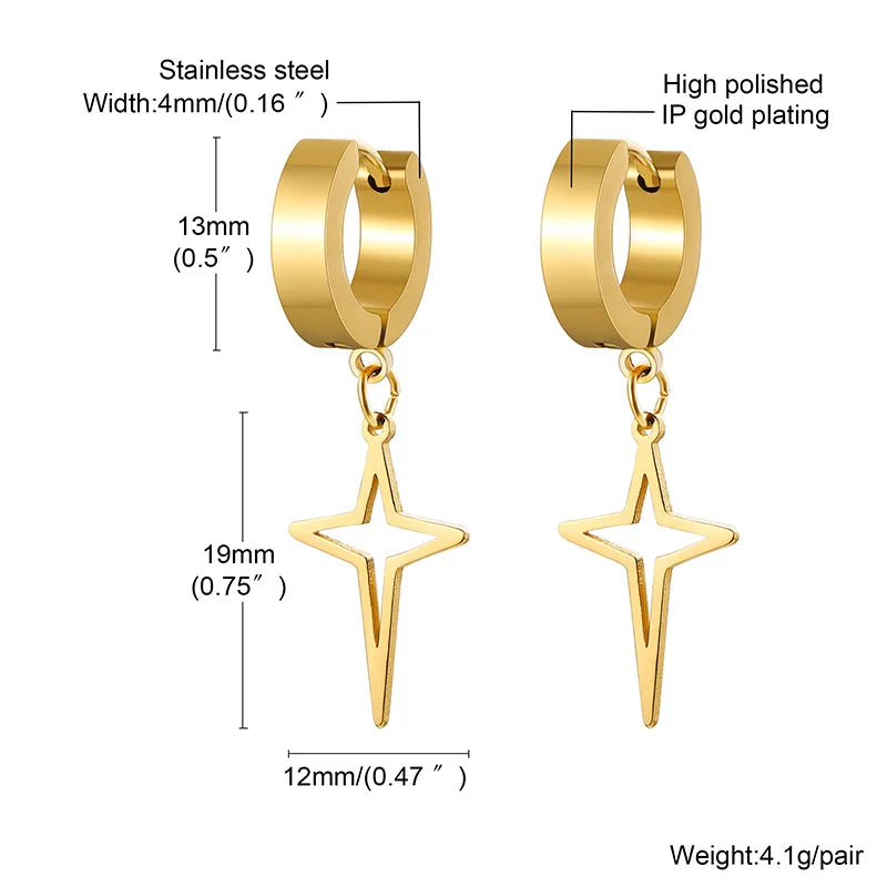 boucle d'oreille créole étoile homme en acier inoxydable