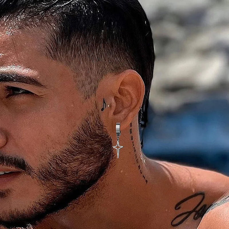 boucle d'oreille créole étoile homme en acier inoxydable