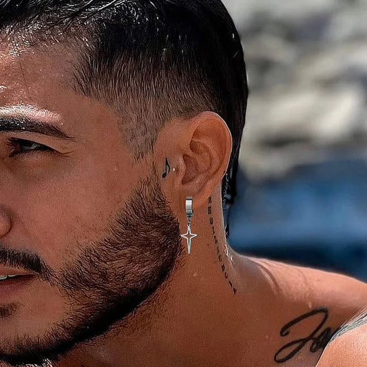 boucle d'oreille créole étoile homme en acier inoxydable