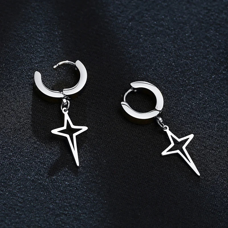 boucle d'oreille créole étoile homme en acier inoxydable