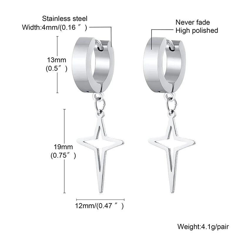 boucle d'oreille créole étoile homme en acier inoxydable