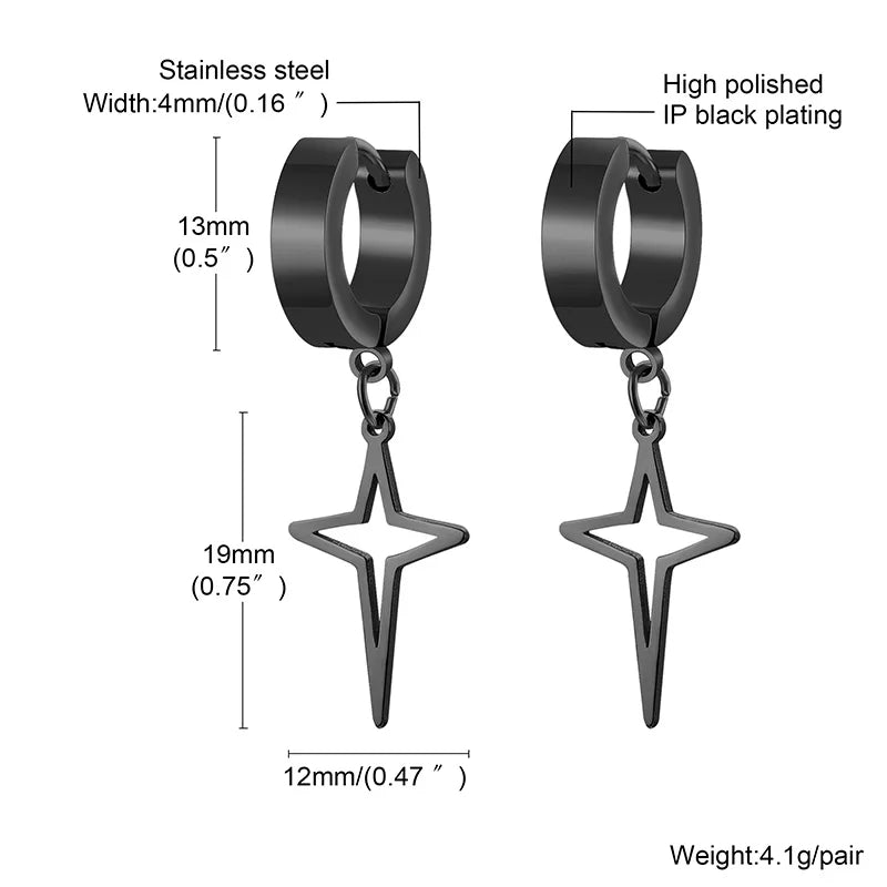 boucle d'oreille créole étoile homme en acier inoxydable