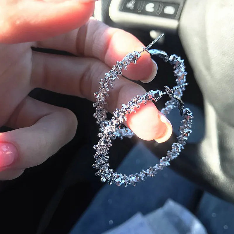 boucle d'oreille créole grande taille avec strass