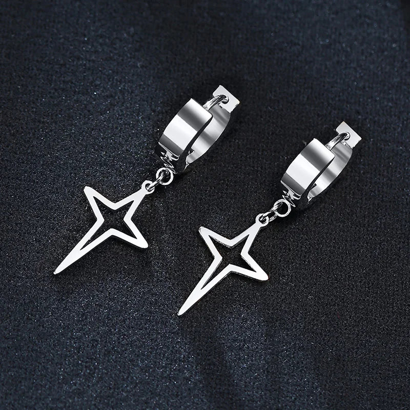 boucle d'oreille créole étoile homme en acier inoxydable