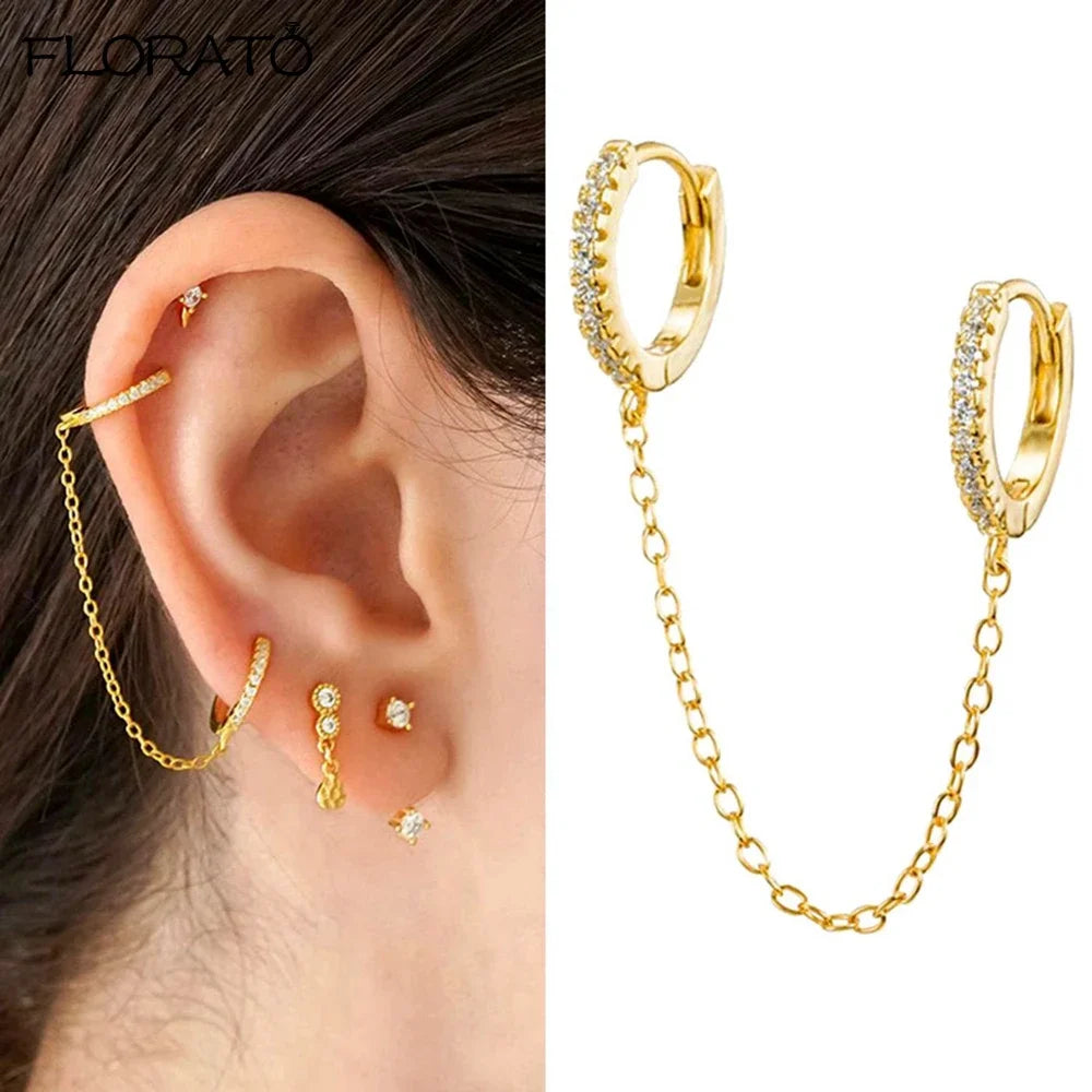 Boucle d'oreille créole avec chaîne et strass