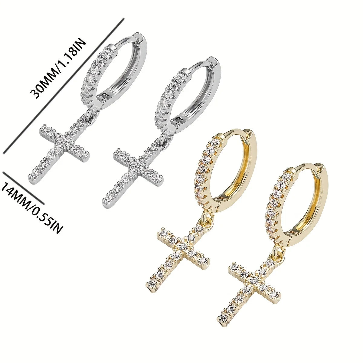 boucle d'oreille créole pendentif croix strass femme
