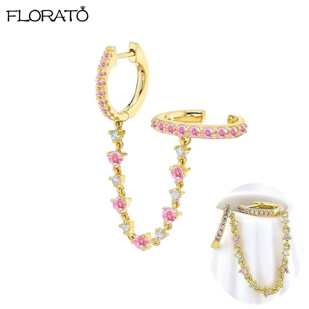 Boucle d'oreille créole avec chaîne et strass