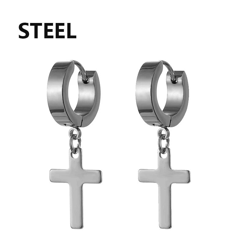 boucle d'oreille créole pendentif croix homme