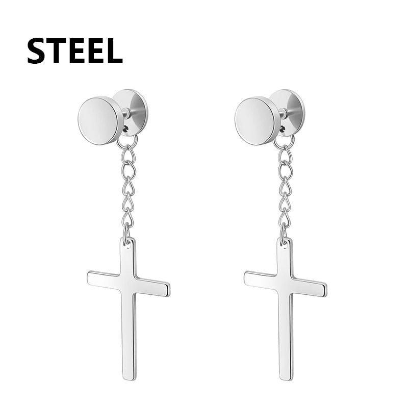 boucle d'oreille créole pendentif croix homme