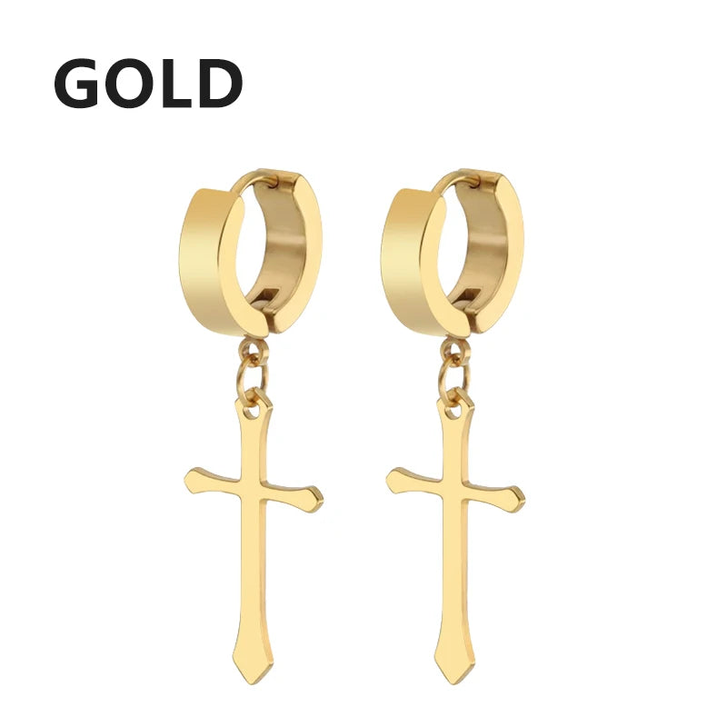 boucle d'oreille créole pendentif croix homme