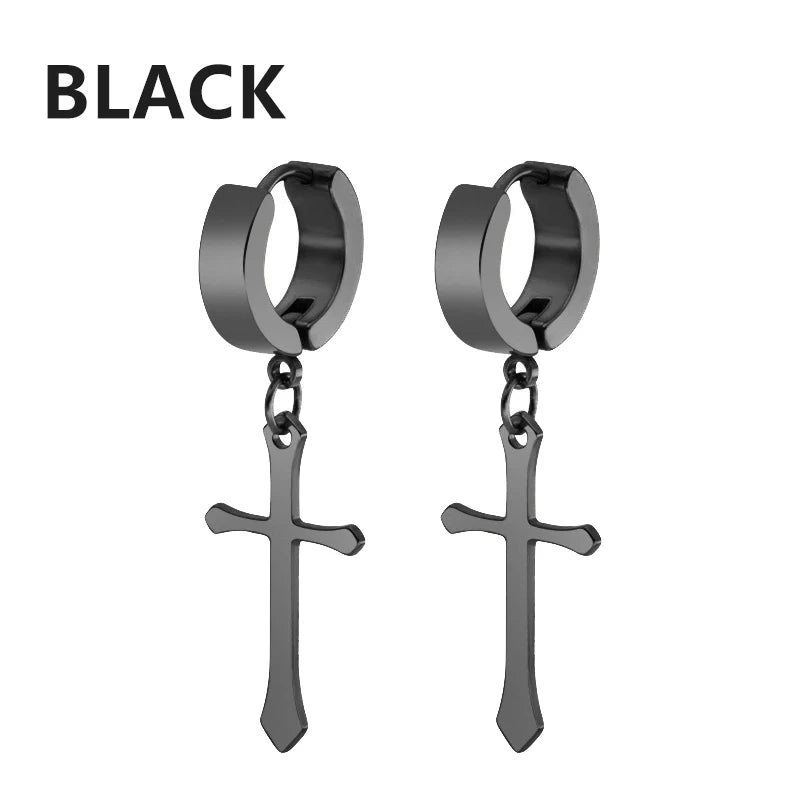 boucle d'oreille créole pendentif croix homme