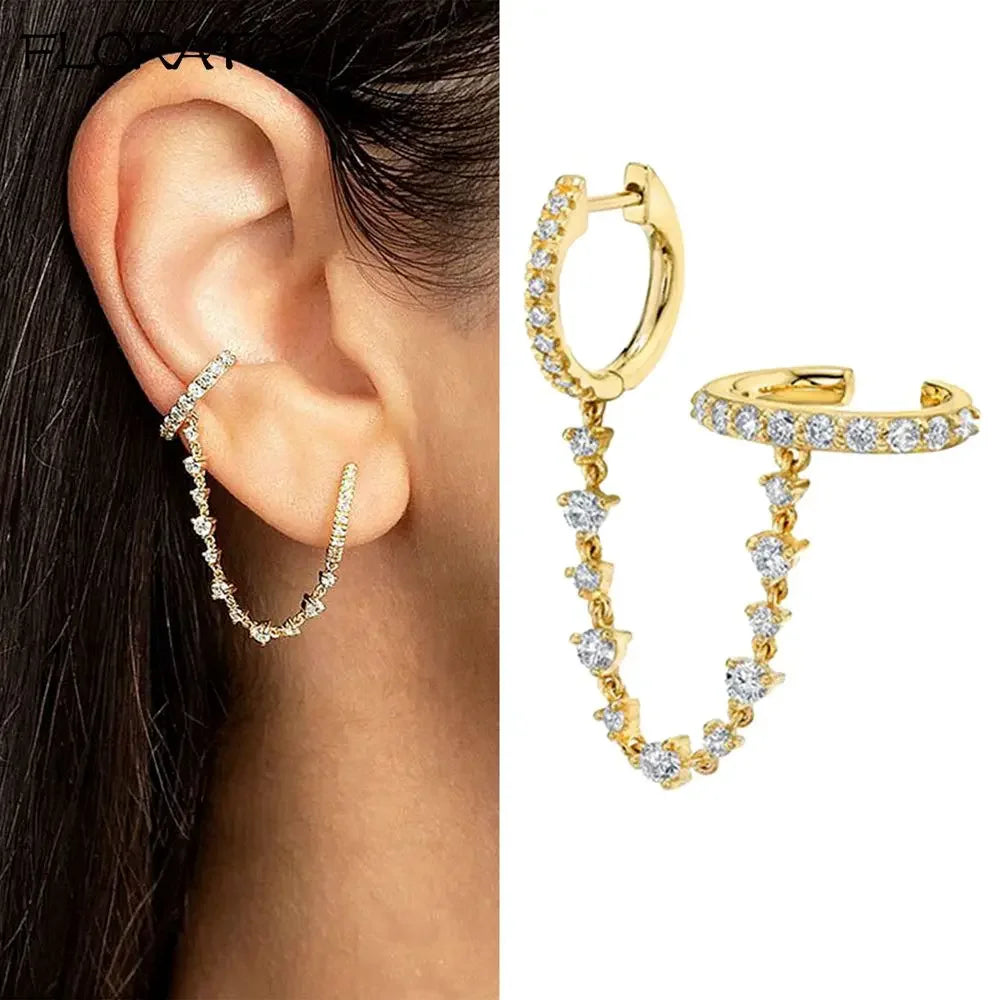 Boucle d'oreille créole avec chaîne et strass