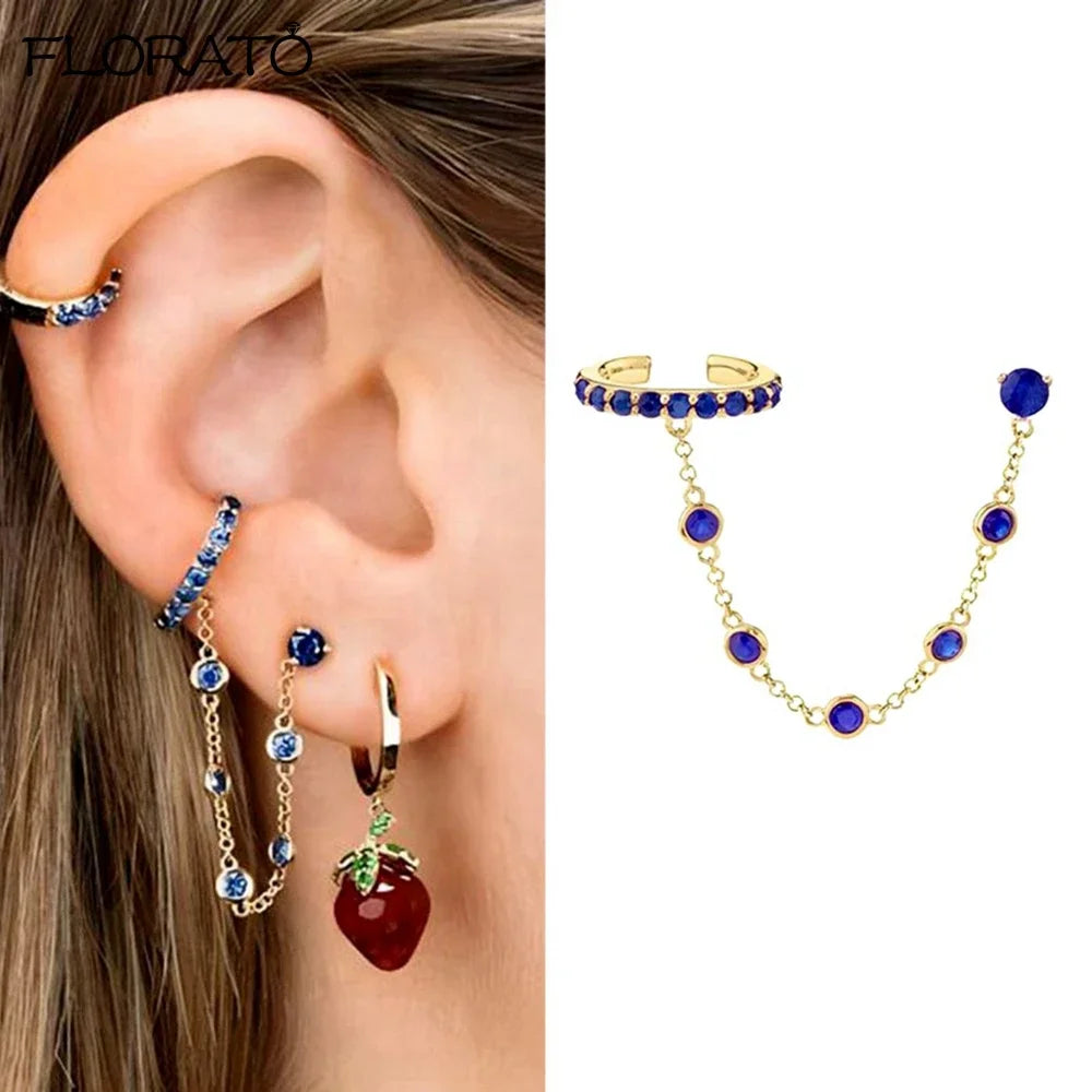 Boucle d'oreille créole avec chaîne et strass