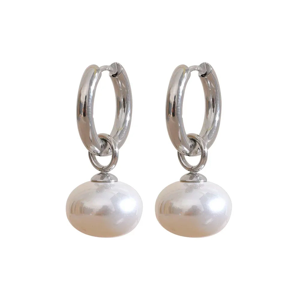 boucle d’oreille créole perle en acier inoxydable doré