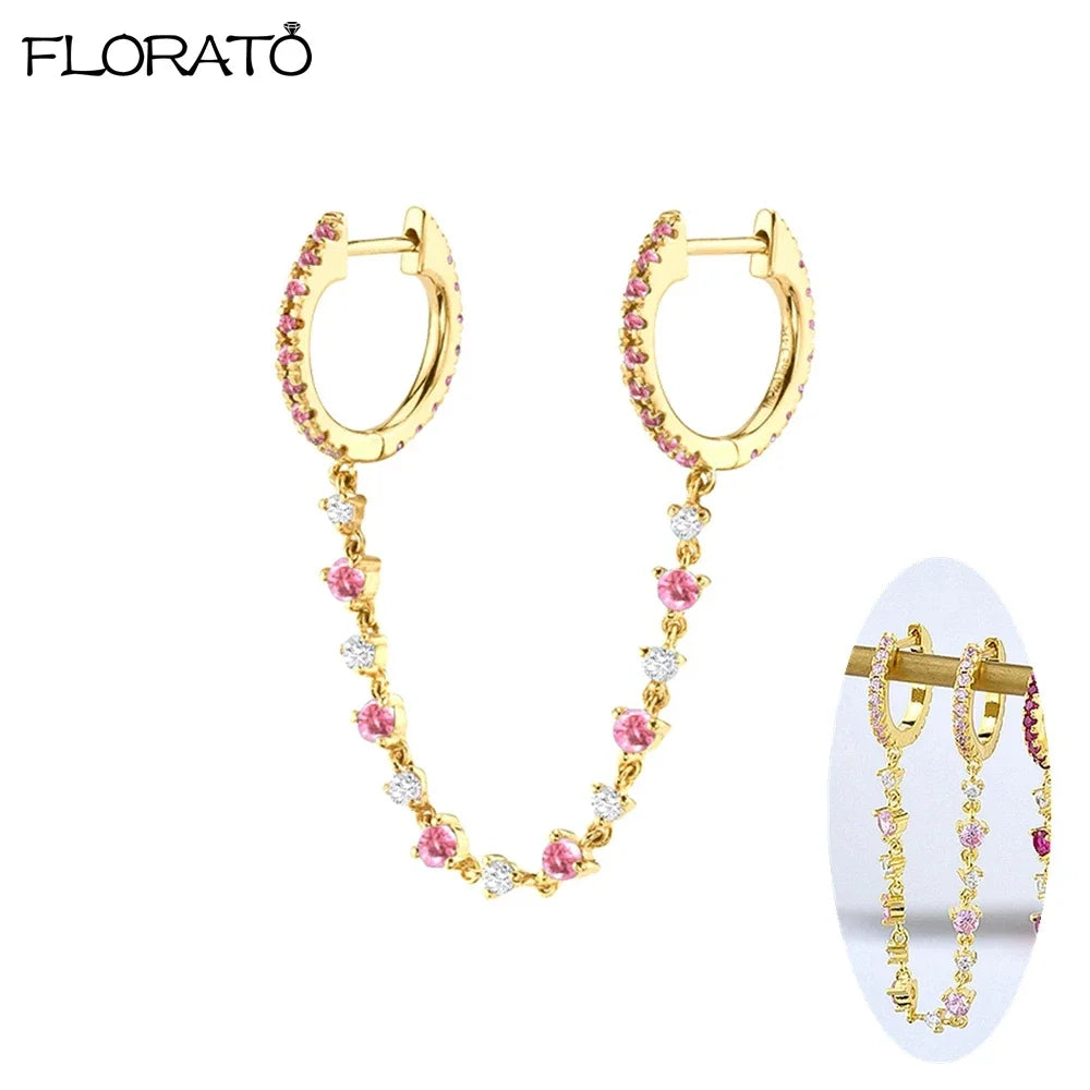 Boucle d'oreille créole avec chaîne et strass