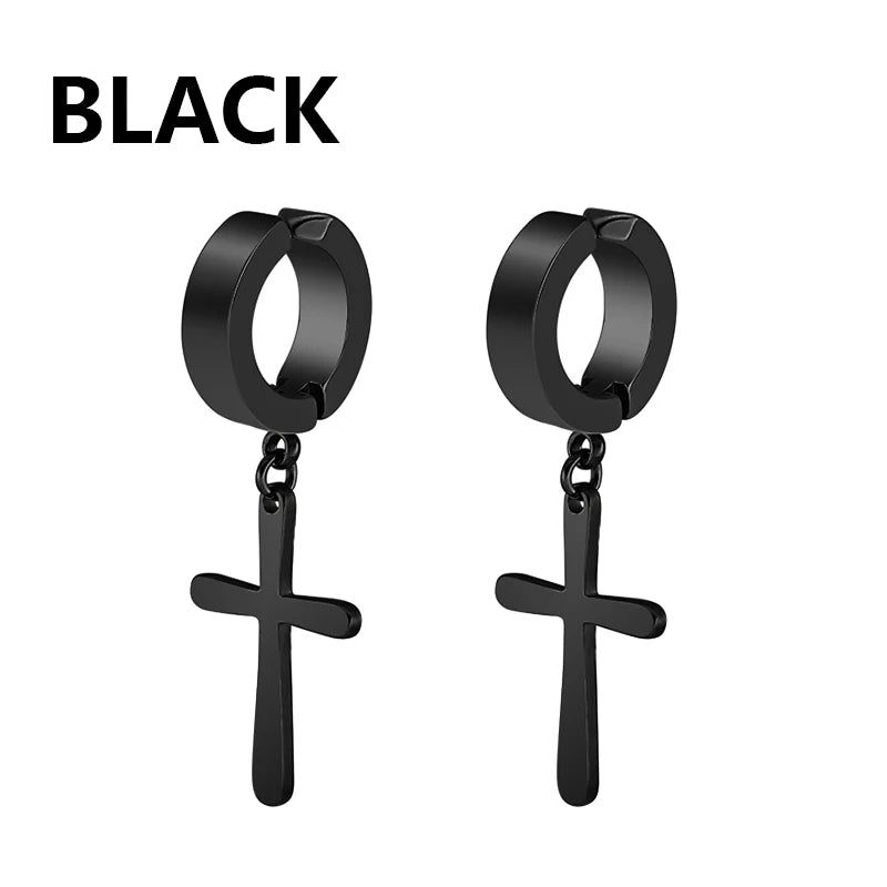 boucle d'oreille créole pendentif croix homme