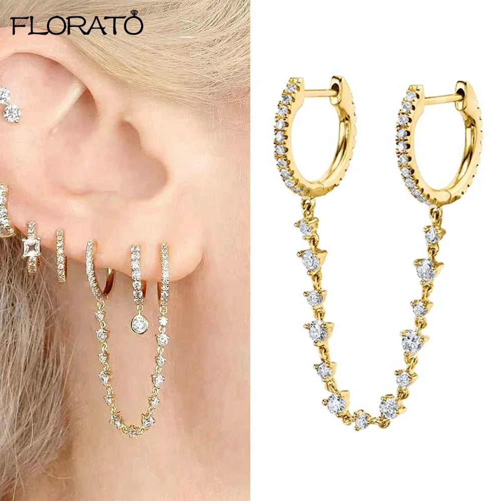 Boucle d'oreille créole avec chaîne et strass