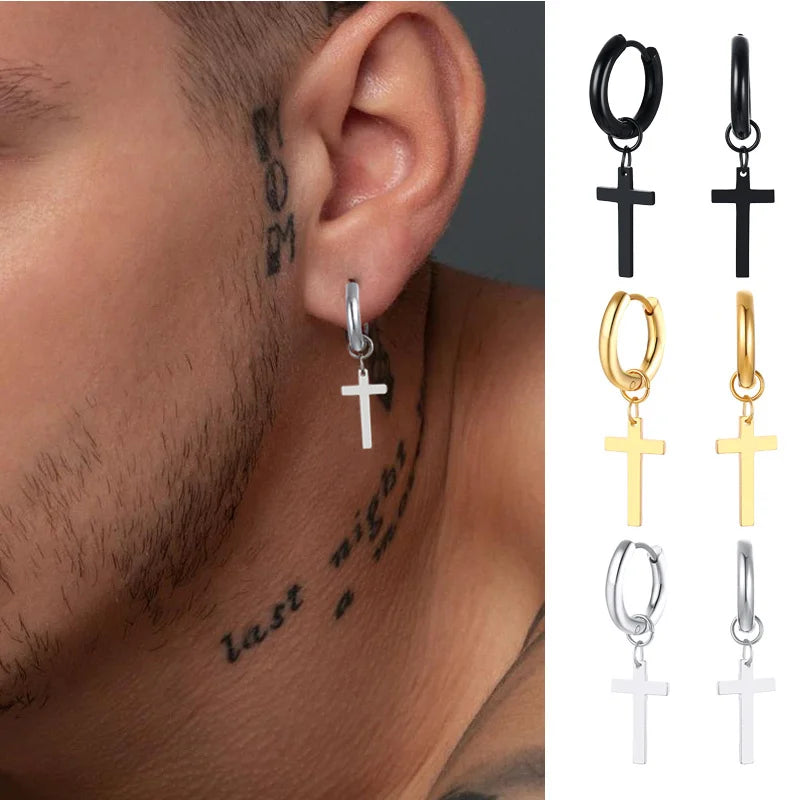 boucle d’oreille croix créoles homme