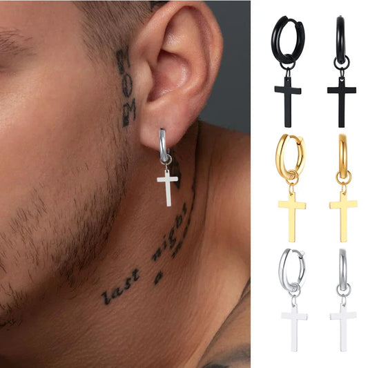 boucle d’oreille croix créoles homme