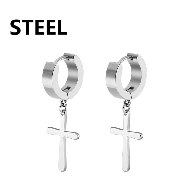 boucle d'oreille créole pendentif croix homme