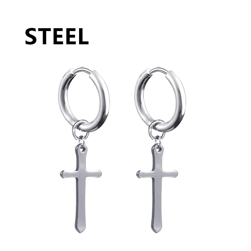 boucle d'oreille créole pendentif croix homme