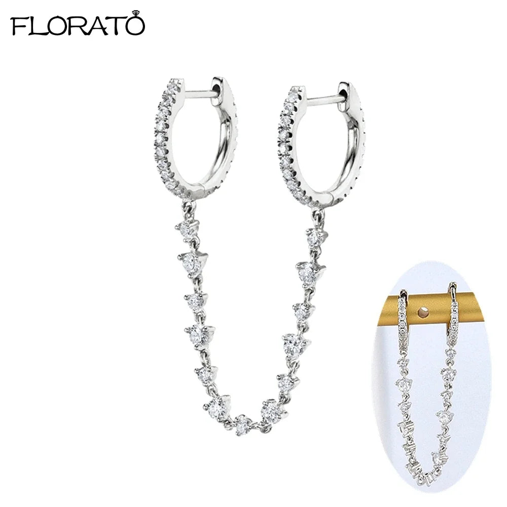 Boucle d'oreille créole avec chaîne et strass