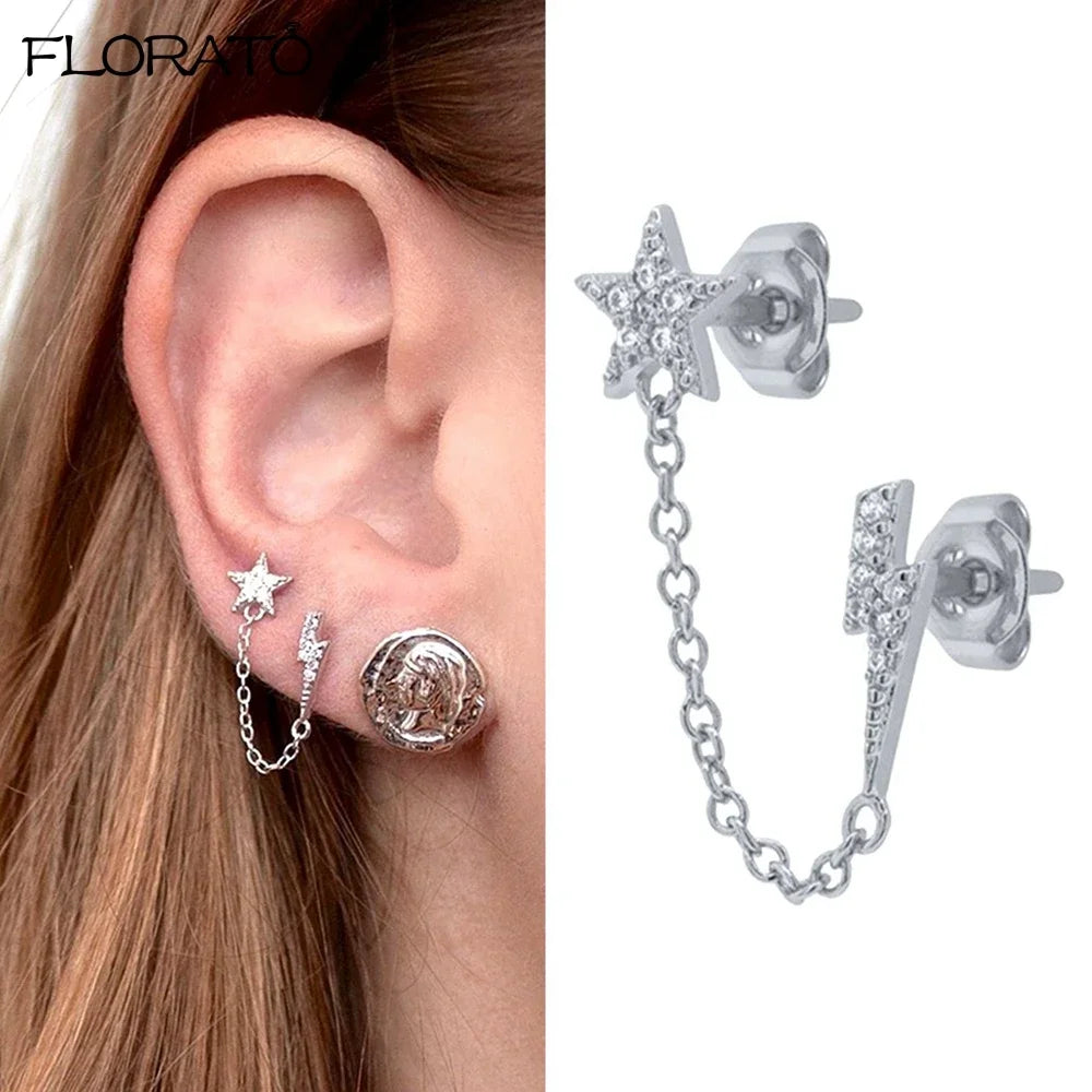 Boucle d'oreille créole avec chaîne et strass