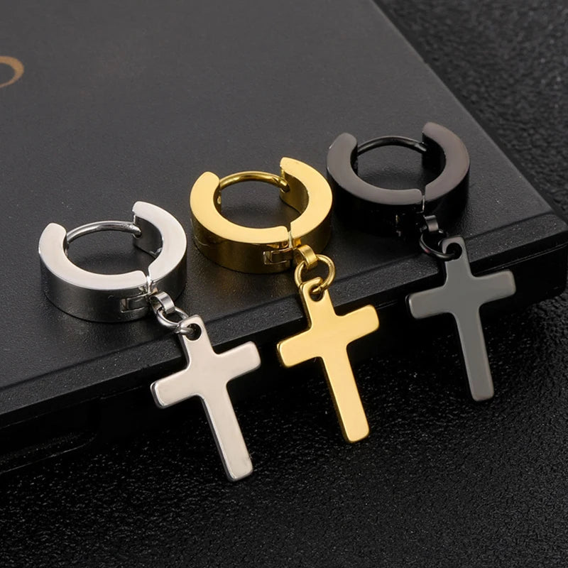 boucle d'oreille créole pendentif croix homme