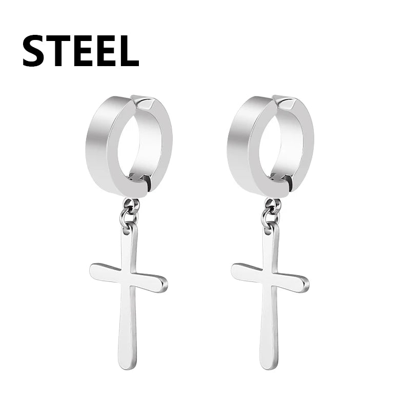 boucle d'oreille créole pendentif croix homme