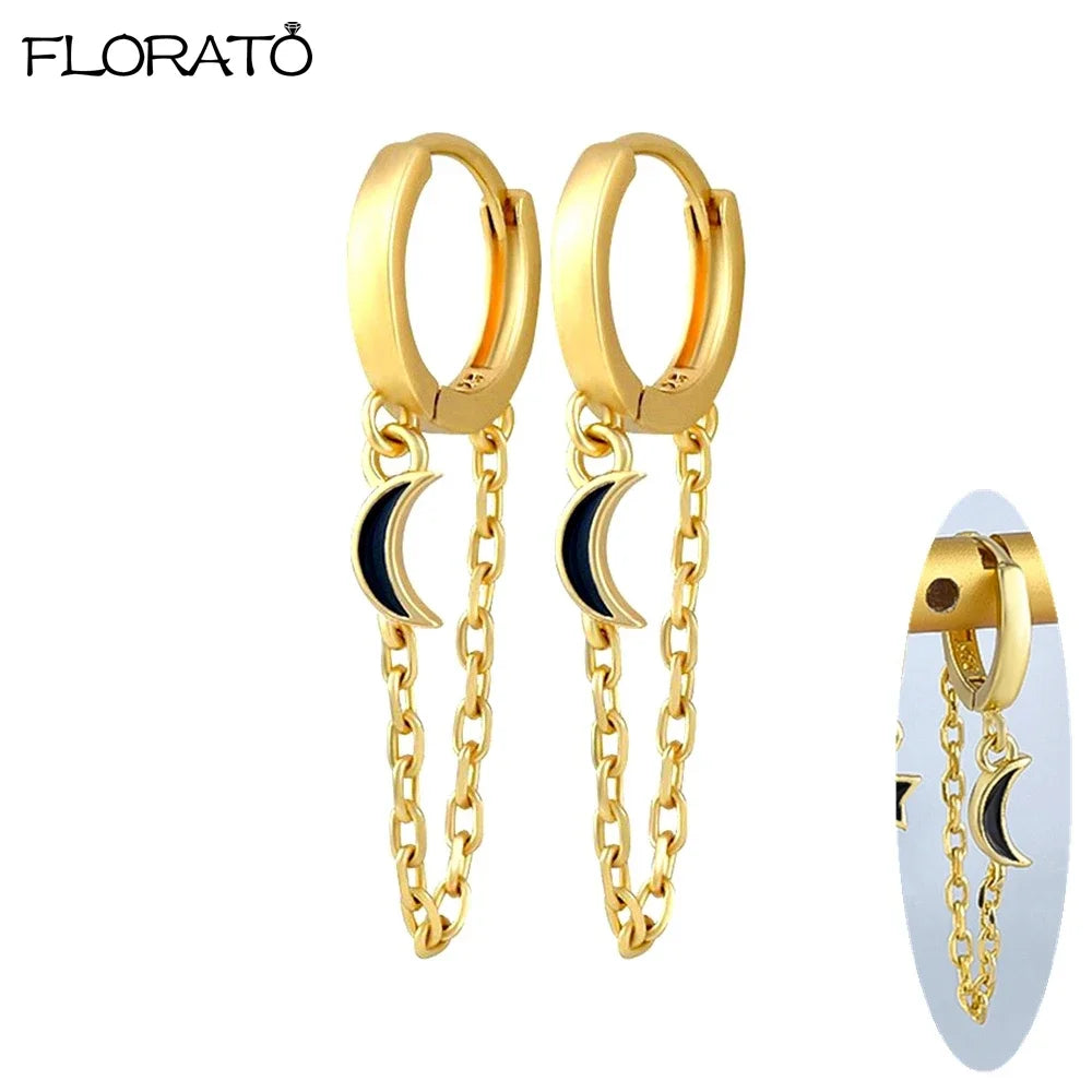 Boucle d'oreille créole avec chaîne et strass