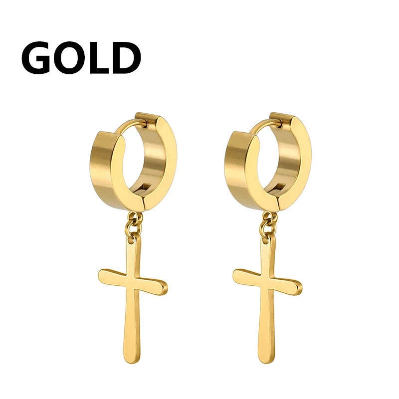 boucle d'oreille créole pendentif croix homme