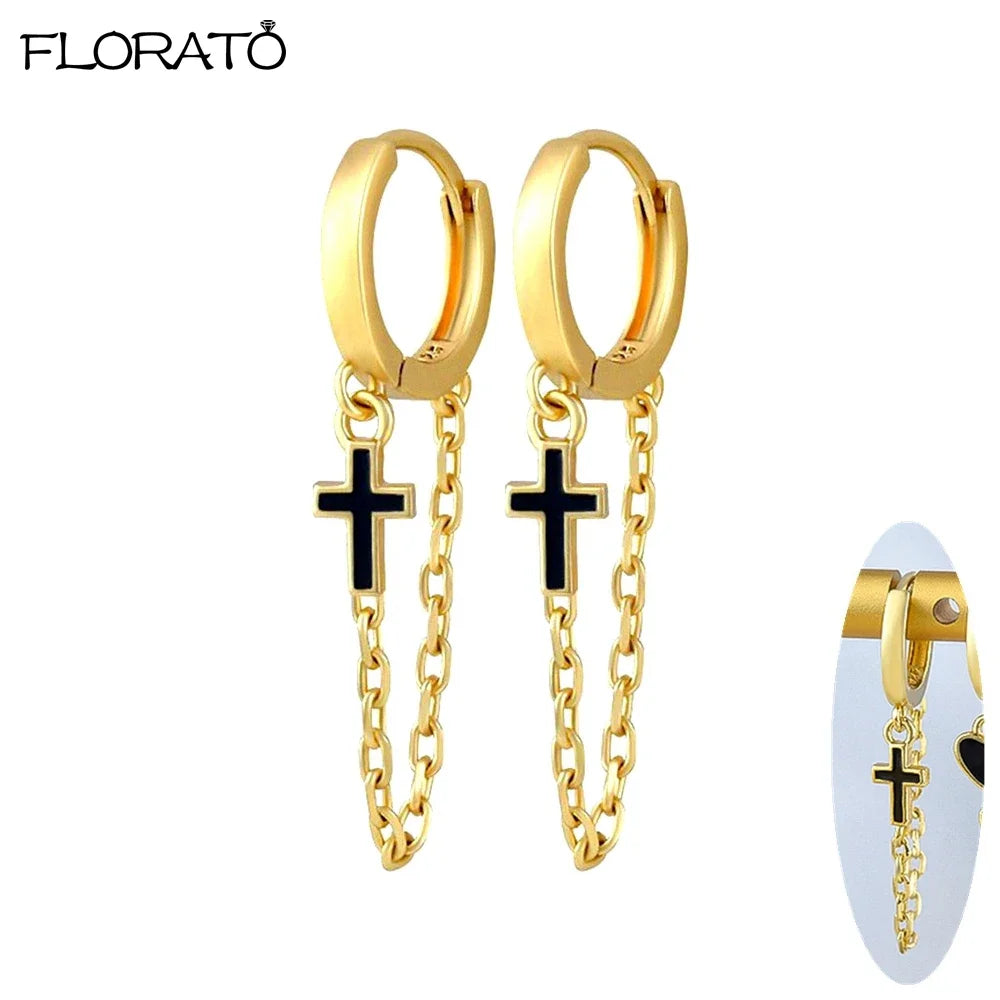 Boucle d'oreille créole avec chaîne et strass