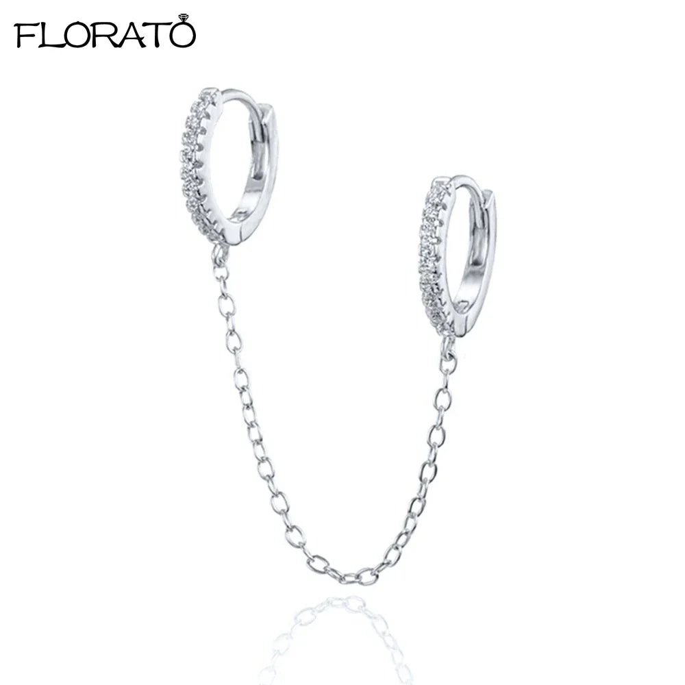 Boucle d'oreille créole avec chaîne et strass