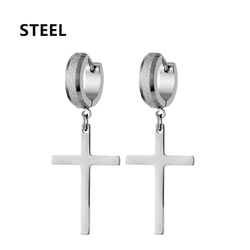 boucle d'oreille créole pendentif croix homme