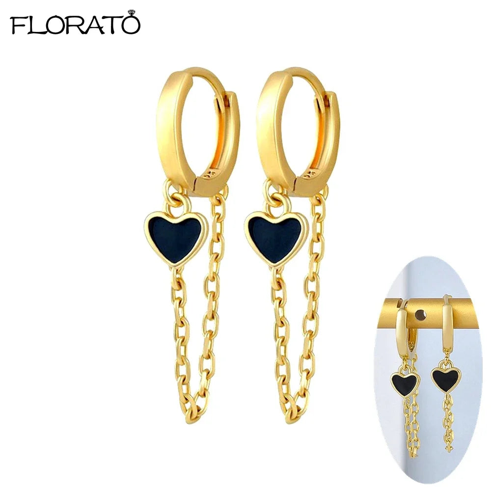 Boucle d'oreille créole avec chaîne et strass