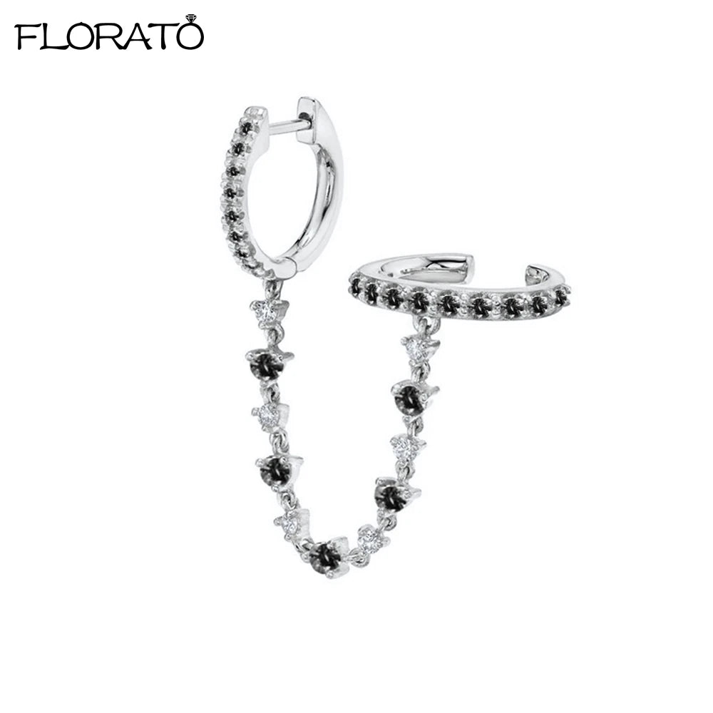 Boucle d'oreille créole avec chaîne et strass