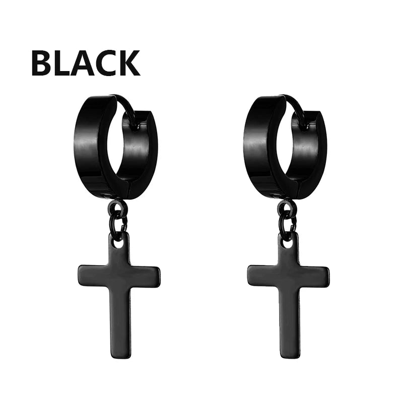 boucle d'oreille créole pendentif croix homme