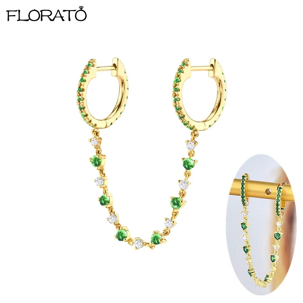 Boucle d'oreille créole avec chaîne et strass