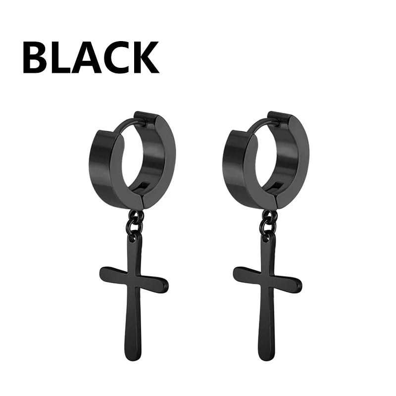 boucle d'oreille créole pendentif croix homme