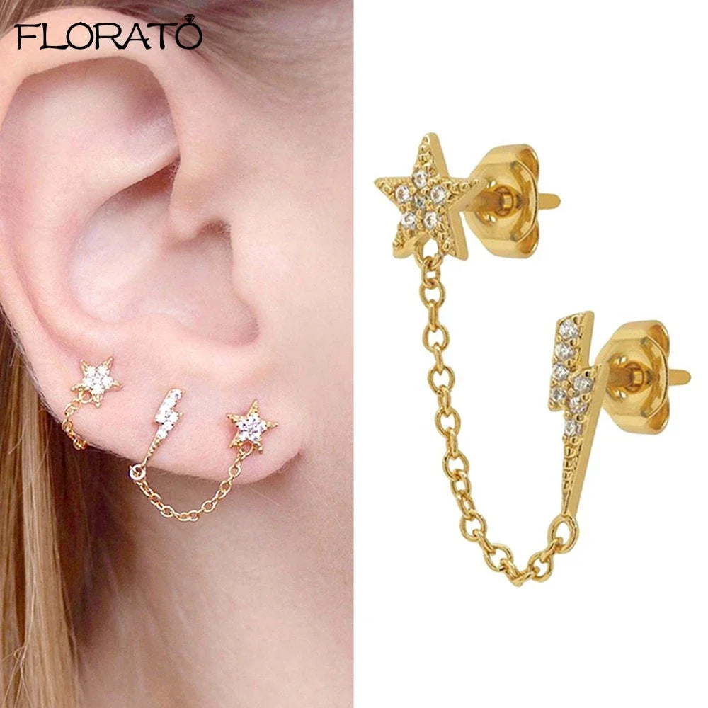 Boucle d'oreille créole avec chaîne et strass