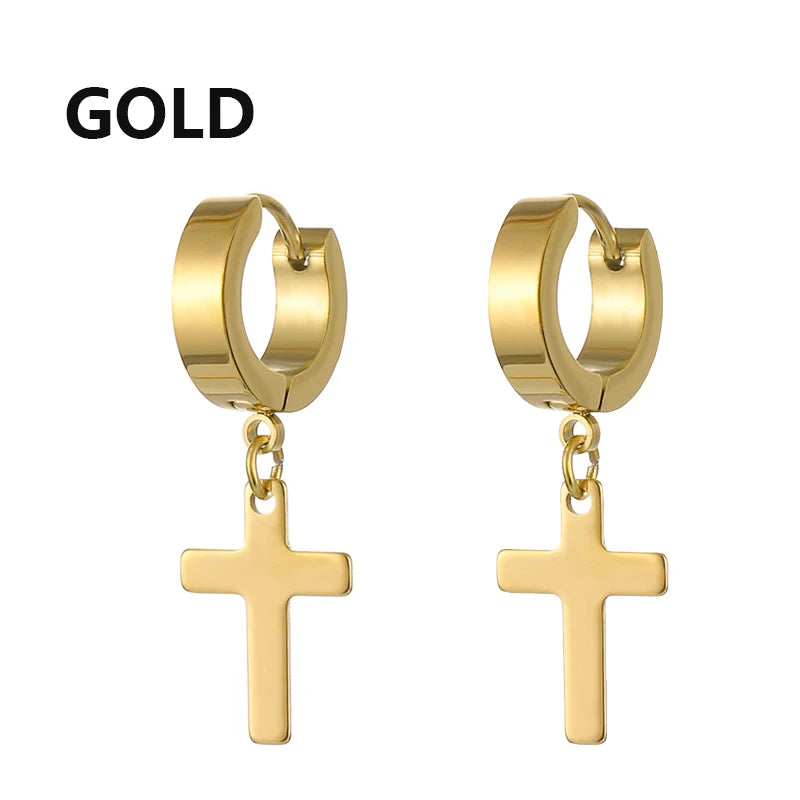 boucle d'oreille créole pendentif croix homme