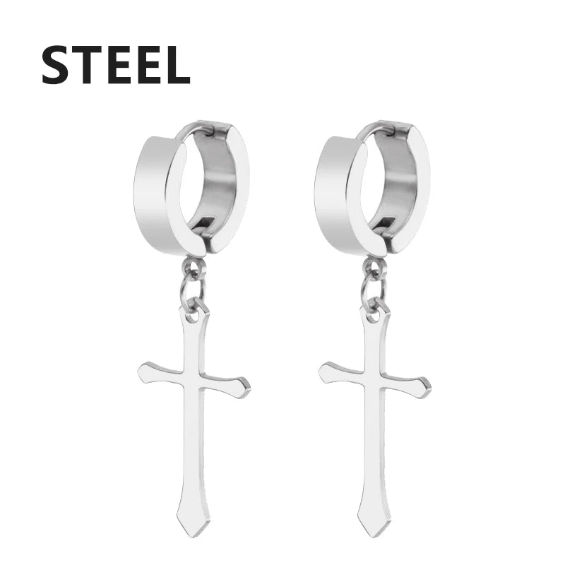 boucle d'oreille créole pendentif croix homme