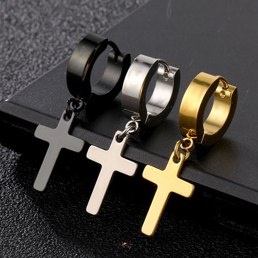 boucle d'oreille créole pendentif croix homme