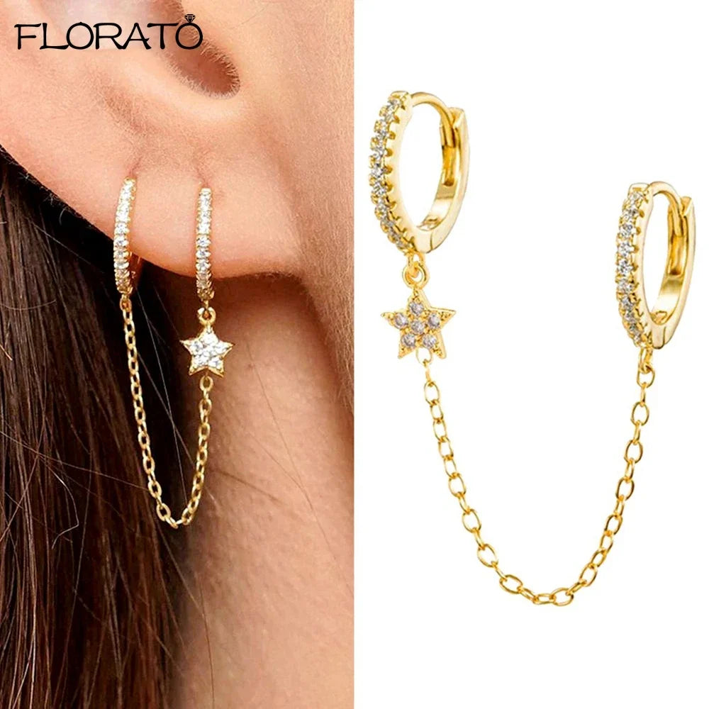 Boucle d'oreille créole avec chaîne et strass