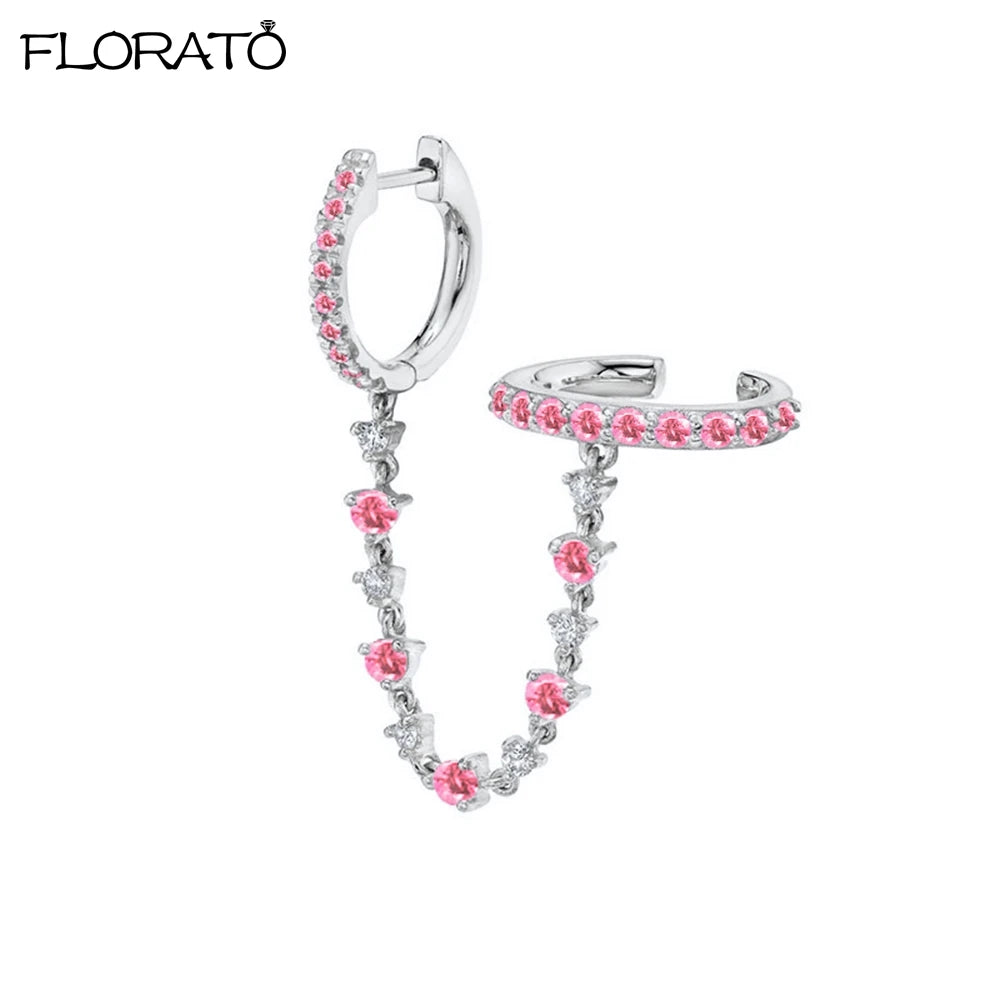 Boucle d'oreille créole avec chaîne et strass