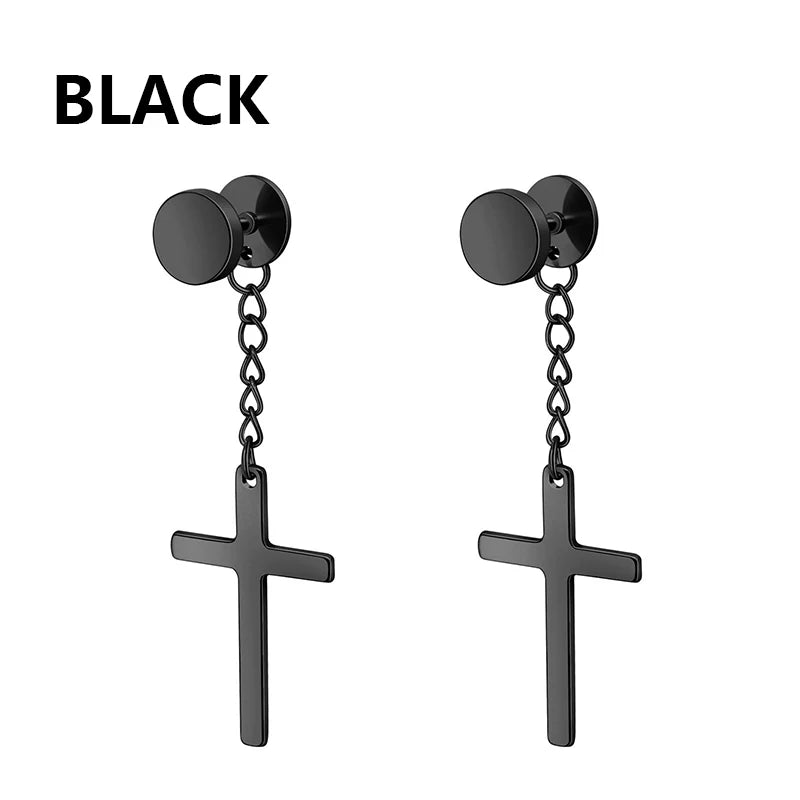 boucle d'oreille créole pendentif croix homme