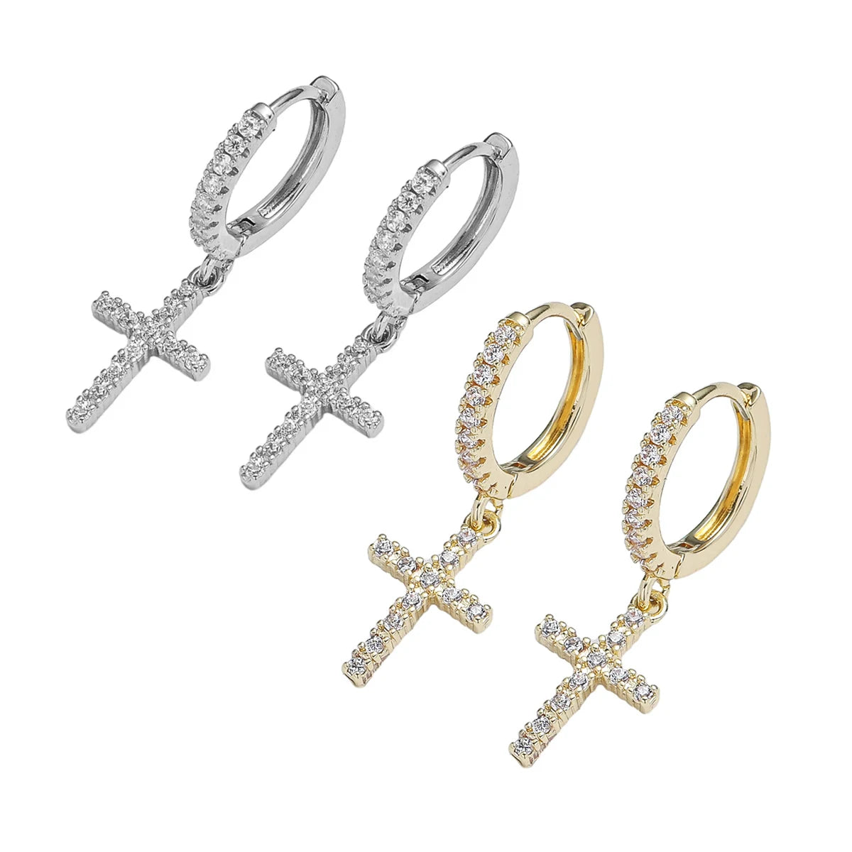 boucle d'oreille créole pendentif croix strass femme
