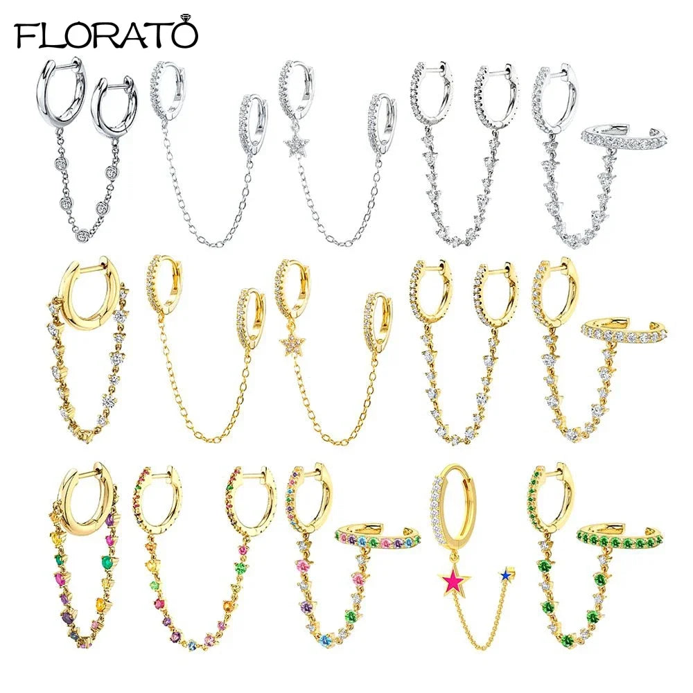 Boucle d'oreille créole avec chaîne et strass