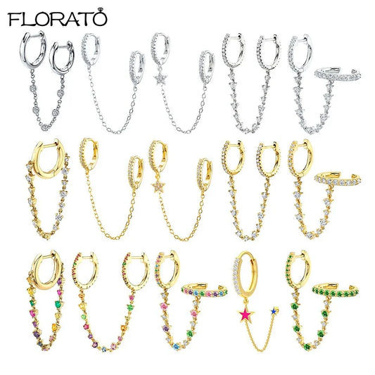 Boucle d'oreille créole avec chaîne et strass